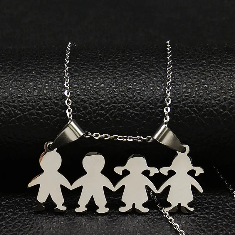 Boys & Girls Family Necklace | Stainless Steel Mom Pendant