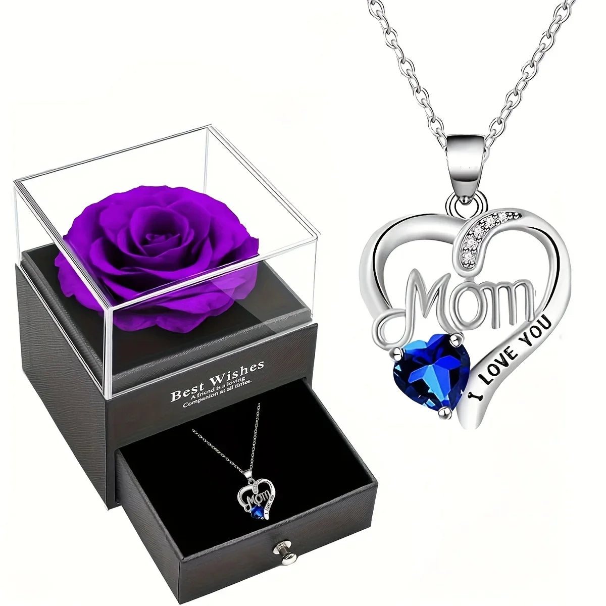 Soap Rose & "MOM I Love You" Necklace Gift Box
