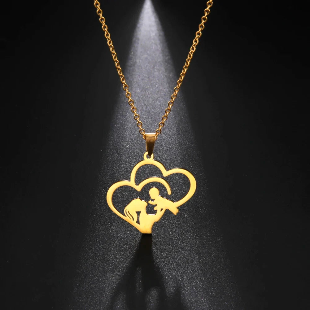 Collier Maman & Cœur | Pendentif Silhouette en Acier Inoxydable