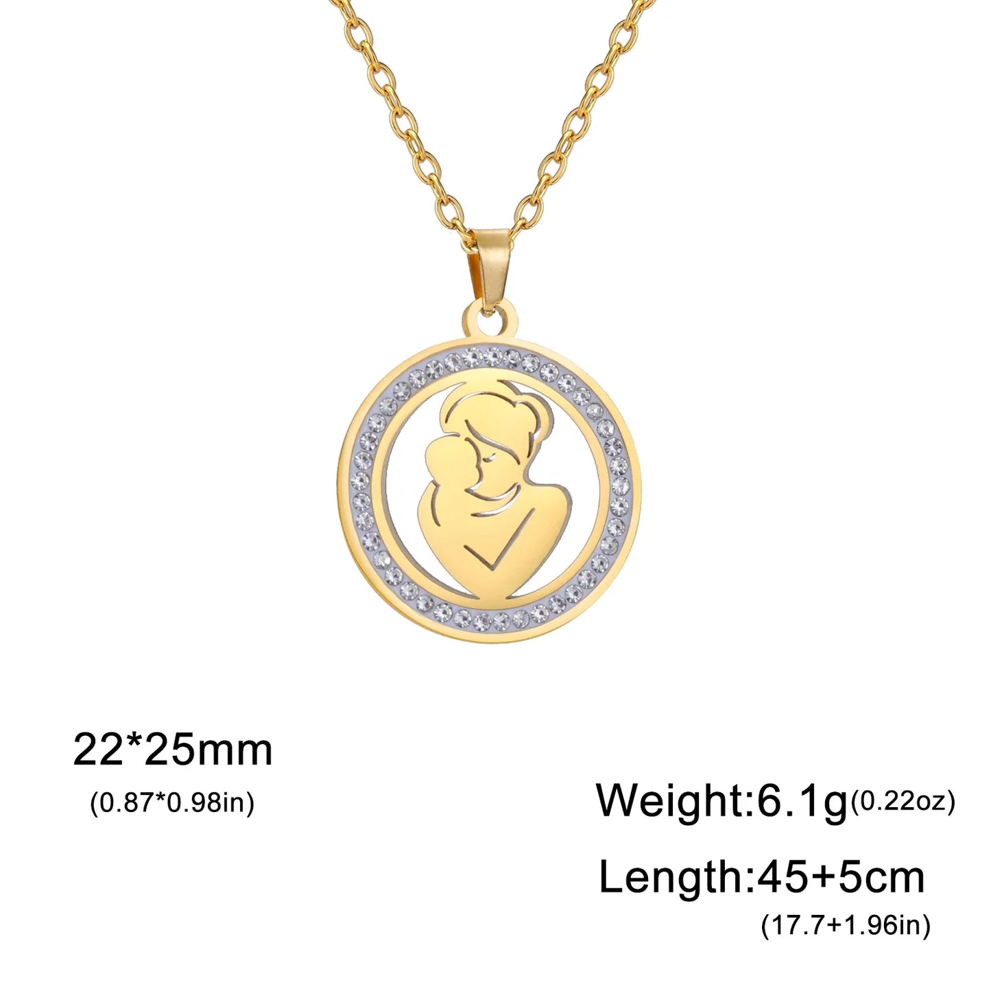 Pregnant Mom Baby Necklace | Round Zircon Charm in Stainless Steel