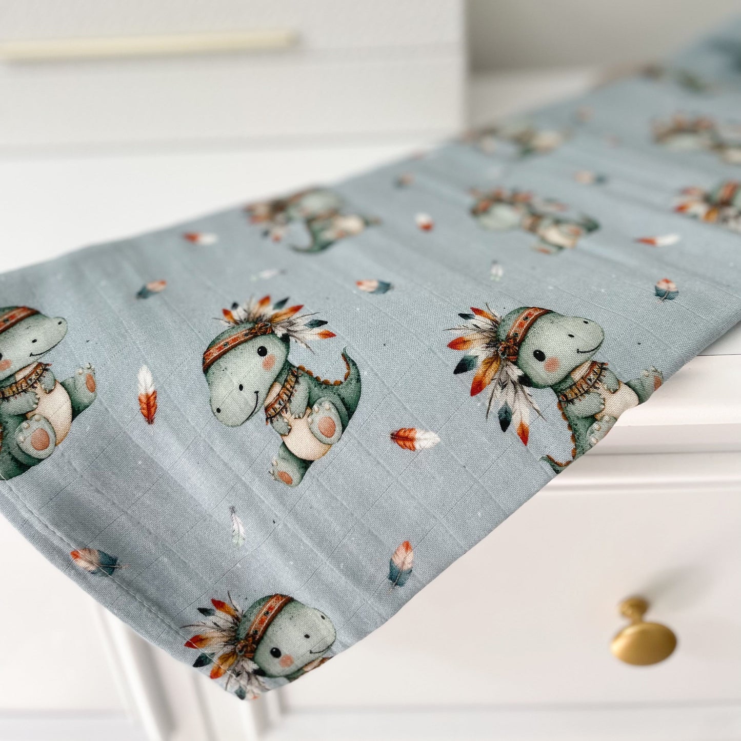 Mousseline 70% bambou - Dinosaure Boho