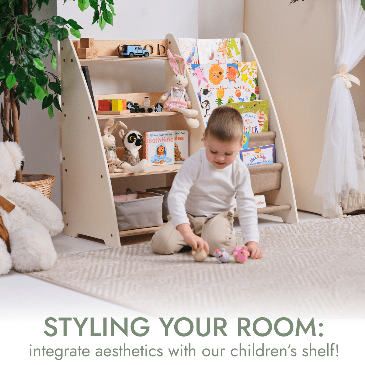 Étagère 2‑en‑1 pour livres et jouets