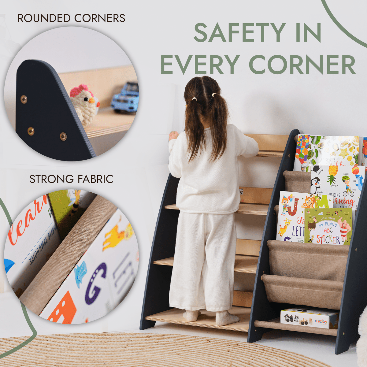 Étagère 2‑en‑1 pour livres et jouets