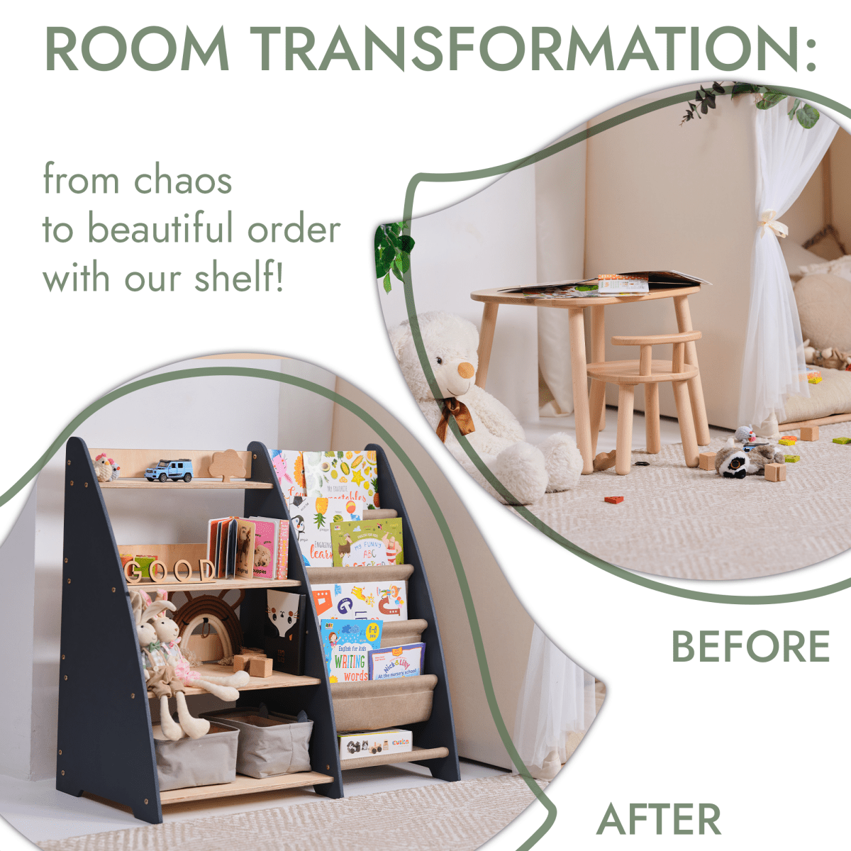 Étagère 2‑en‑1 pour livres et jouets