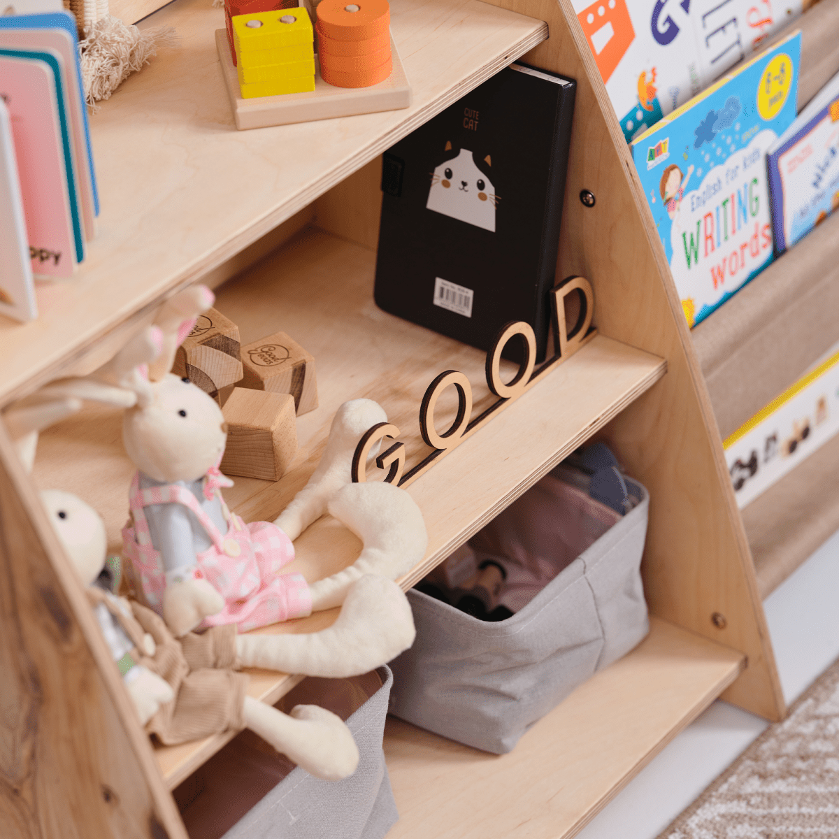 Étagère 2‑en‑1 pour livres et jouets