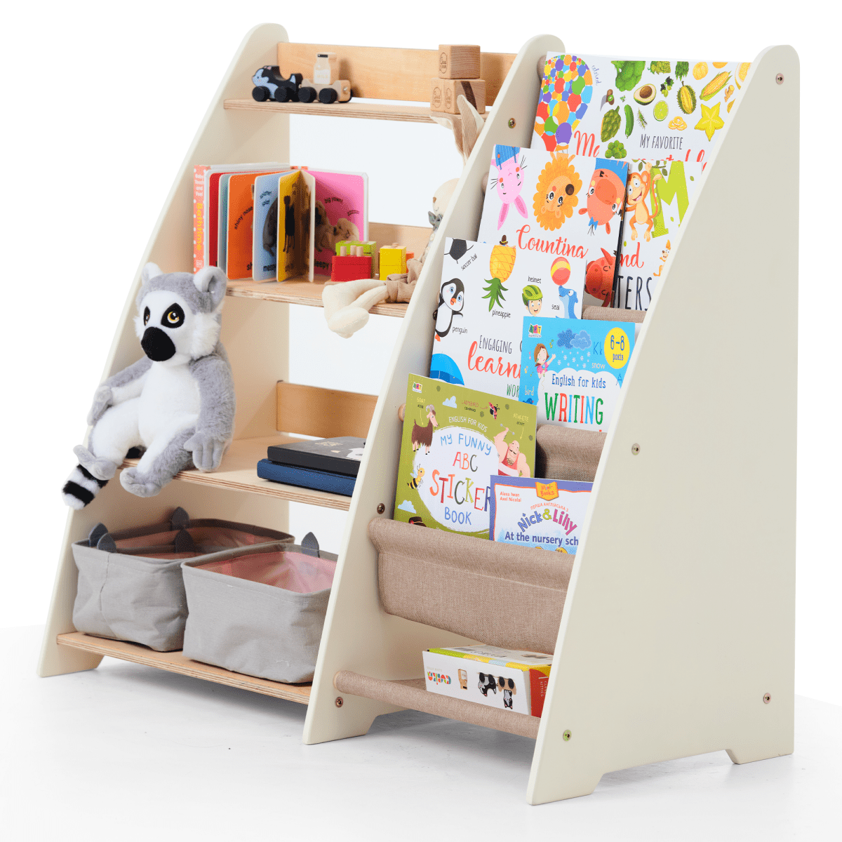 Étagère 2‑en‑1 pour livres et jouets
