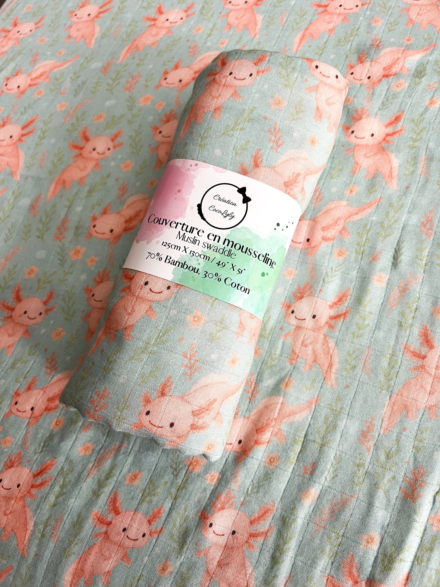Large Axolove♥️ (axolotl) bamboo muslin