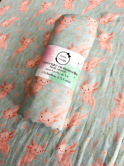 Large Axolove♥️ (axolotl) bamboo muslin