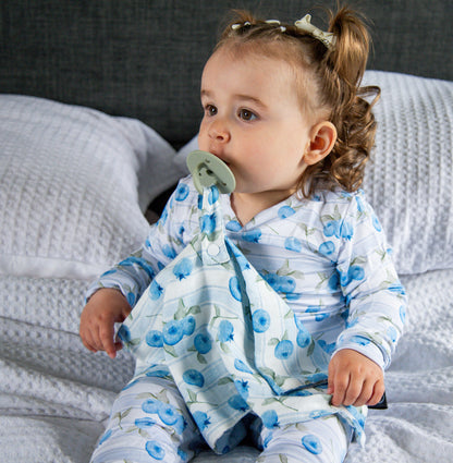 Bamboo muslin blueberry pacifier clip