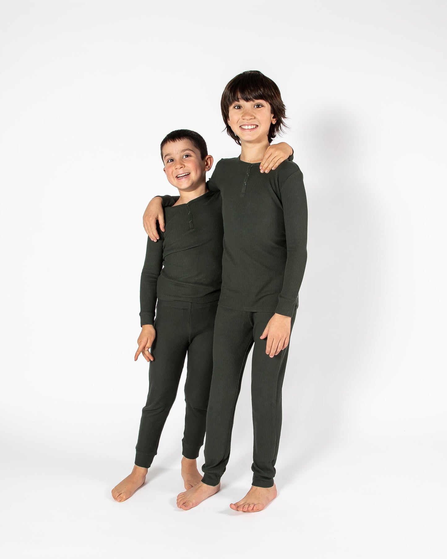 Ensemble de pyjama long deux pièces gaufré vert forêt foncé