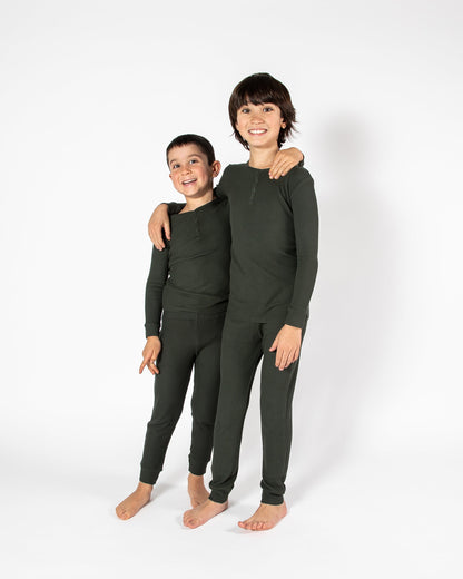 Ensemble de pyjama long deux pièces gaufré vert forêt foncé