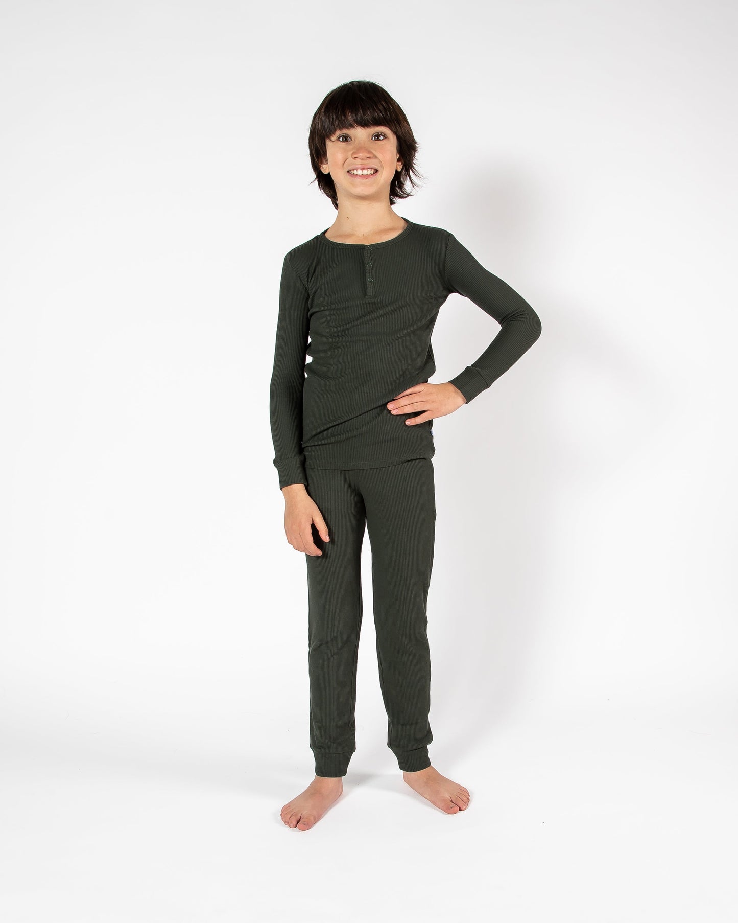 Ensemble de pyjama long deux pièces gaufré vert forêt foncé