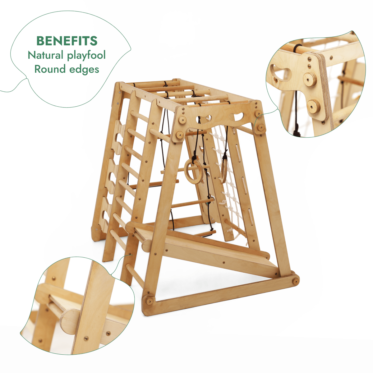 Gym intérieur 6‑en‑1 pour tout‑petit : aire de jeux + ensemble de balançoires + planche de glisse + corde + escaliers