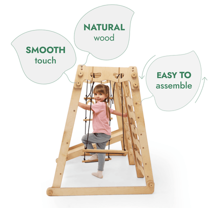 Gym intérieur 6‑en‑1 pour tout‑petit : aire de jeux + ensemble de balançoires + planche de glisse + corde + escaliers