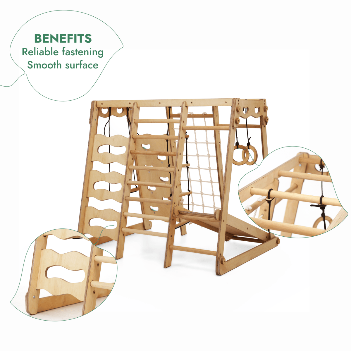 Gym intérieur 6‑en‑1 pour tout‑petit : aire de jeux + ensemble de balançoires + planche de glisse + corde + escaliers