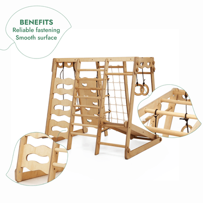 Gym intérieur 6‑en‑1 pour tout‑petit : aire de jeux + ensemble de balançoires + planche de glisse + corde + escaliers