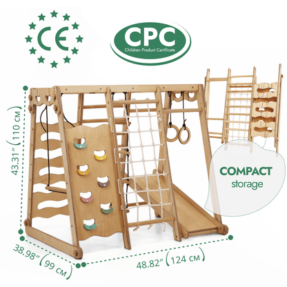 Gym intérieur 6‑en‑1 pour tout‑petit : aire de jeux + ensemble de balançoires + planche de glisse + corde + escaliers