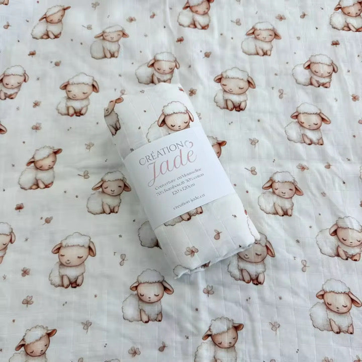 Mousseline Création Jade - bambou & coton - Moutons