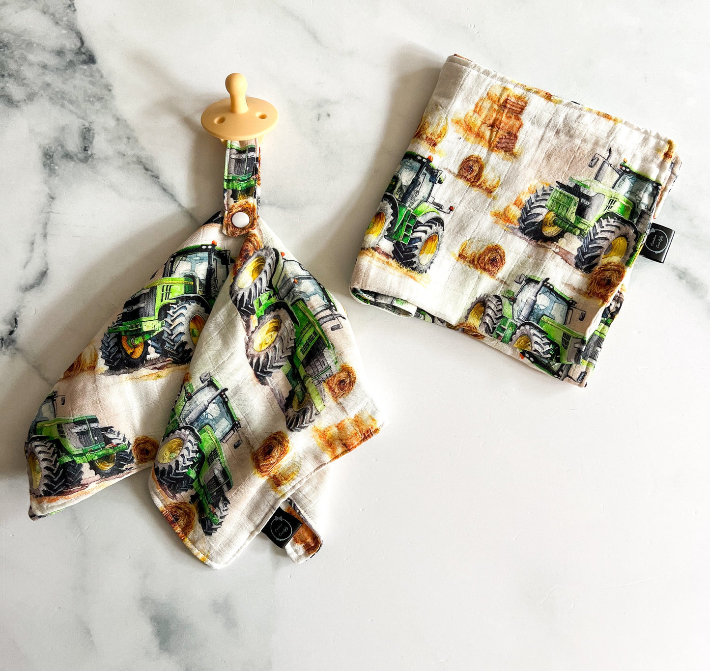 Bamboo muslin tractor pacifier clips