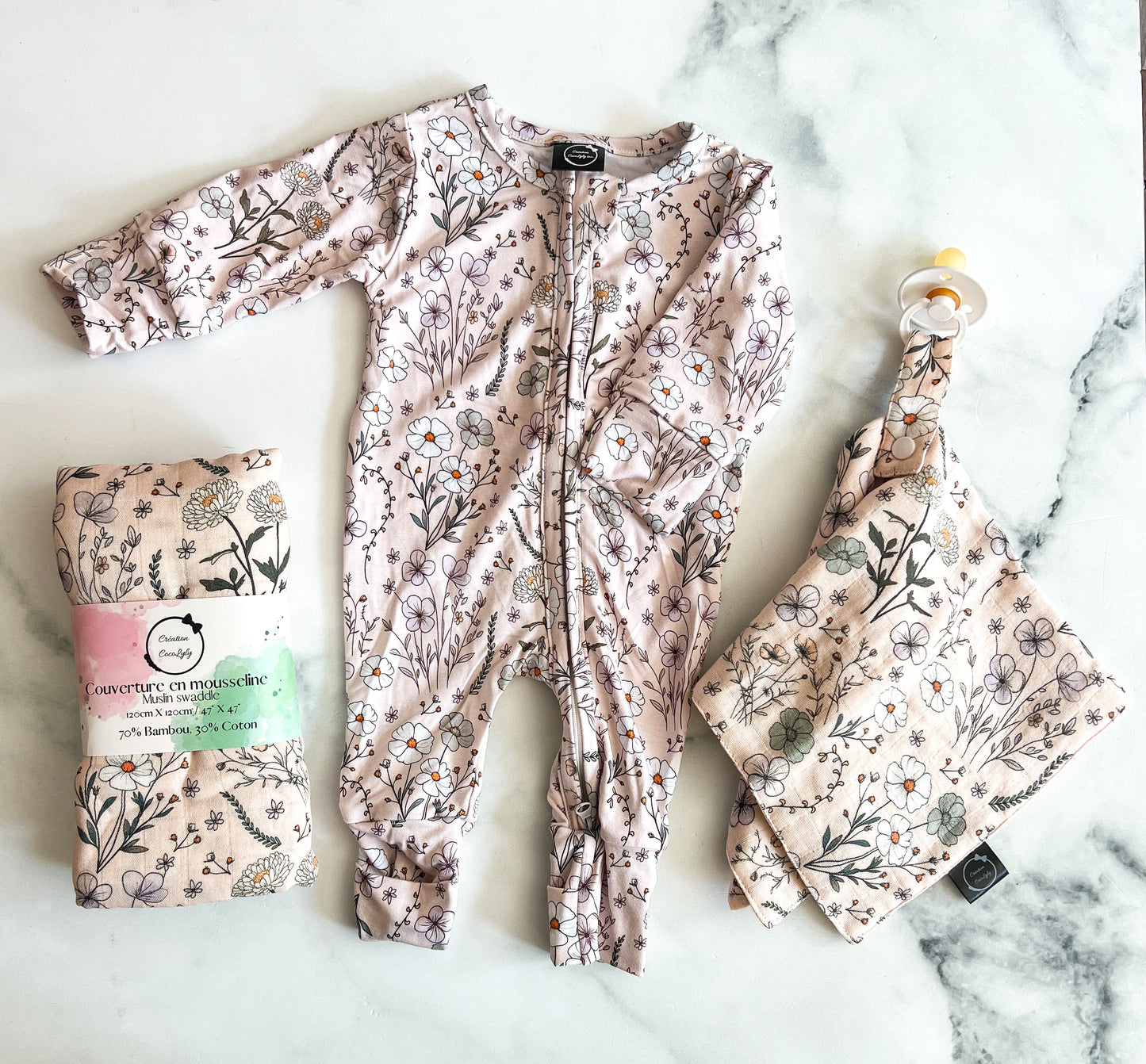 Bamboo muslin floral pacifier clip