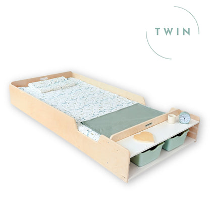 APPLE TWIN – Lit Montessori au sol avec barrières et étagères