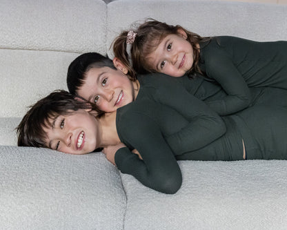Ensemble de pyjama long deux pièces gaufré vert forêt foncé