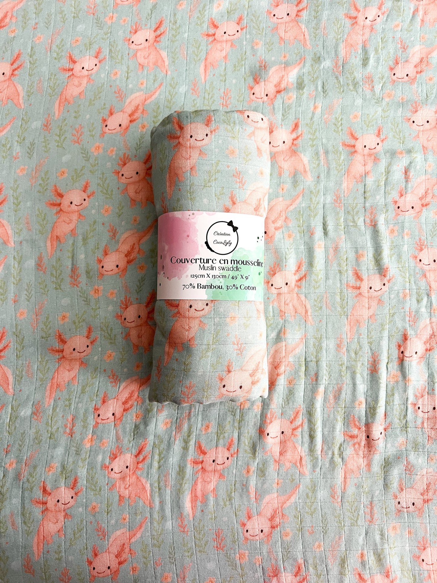 Large Axolove♥️ (axolotl) bamboo muslin