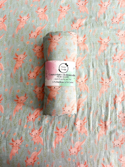 Large Axolove♥️ (axolotl) bamboo muslin