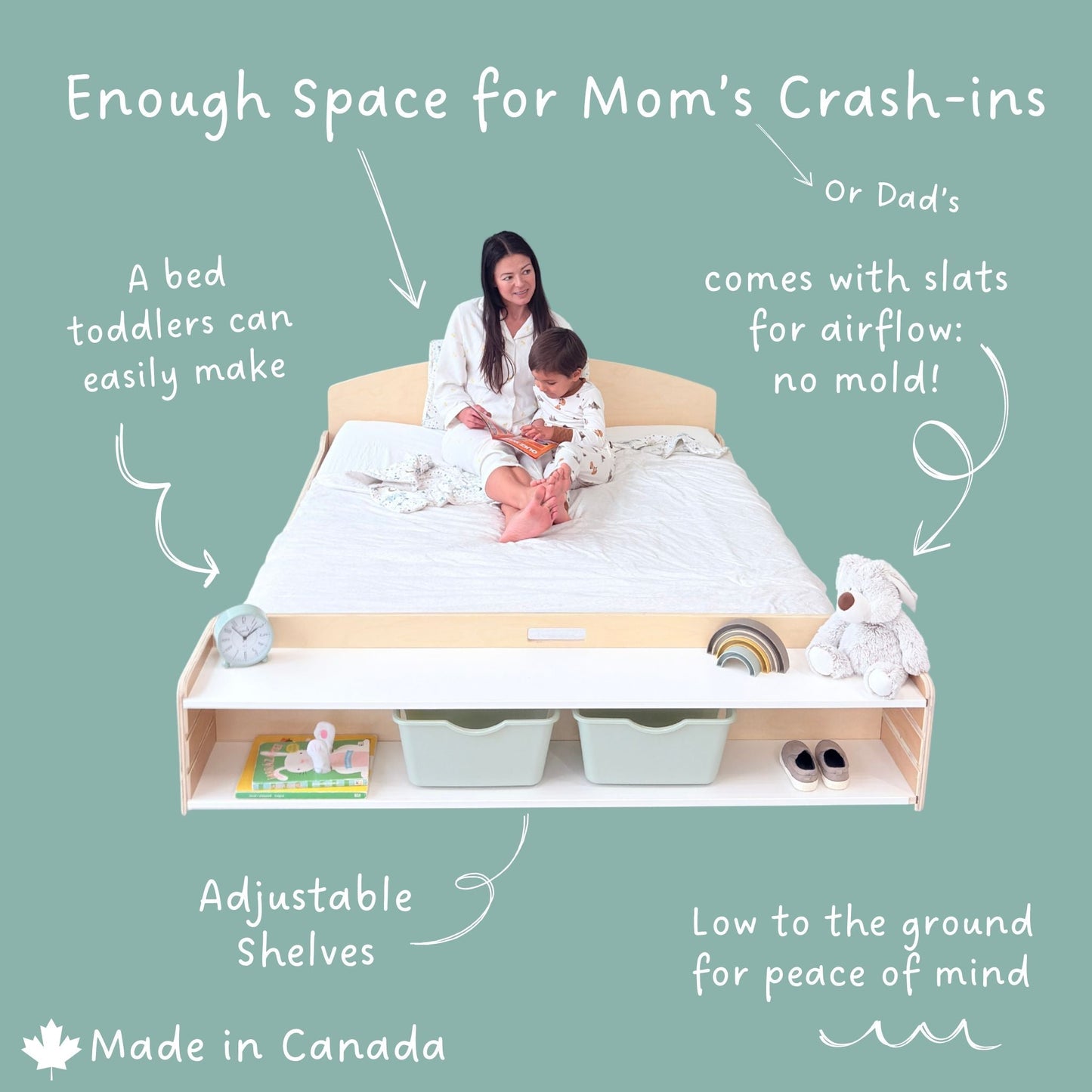 CHERRY FULL – Lit Montessori au sol avec étagères