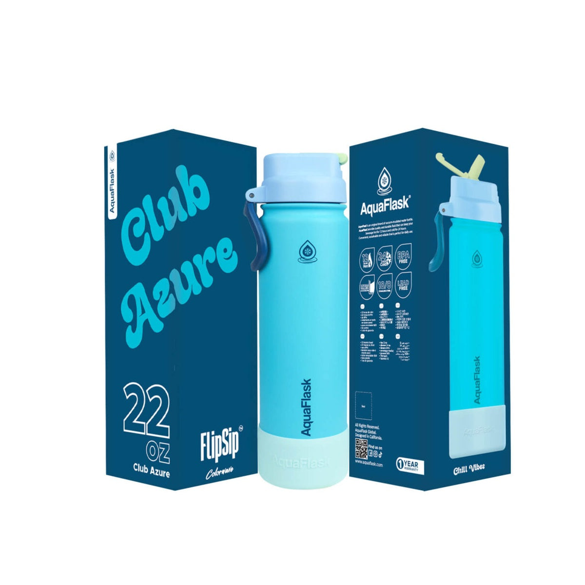 AquaFlask (22 oz) Colorwave - Double-walled Stainless Steel Insulated Hot & Cold Water Bottle with Flip Sip Lid