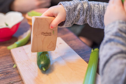 Children's wooden knife and cutting board set