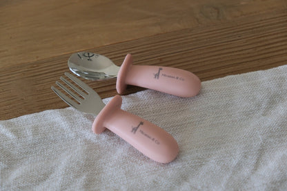 Ensemble de cuillère et fourchette en silicone et métal