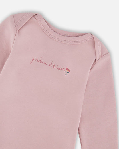Barboteuse à manches longues en coton biologique – Mauve neutre