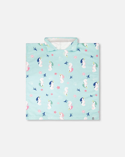 Serviette de plage à capuche – Motif hippocampe bleu
