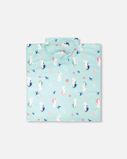 Serviette de plage à capuche – Motif hippocampe bleu