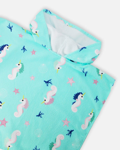 Serviette de plage à capuche – Motif hippocampe bleu