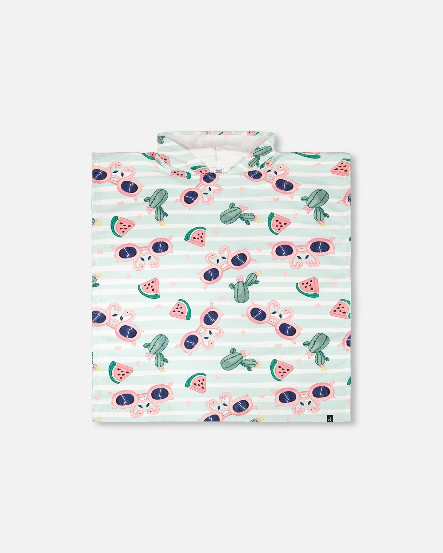 Serviette de plage à capuche – Motif flamant bleu et cactus
