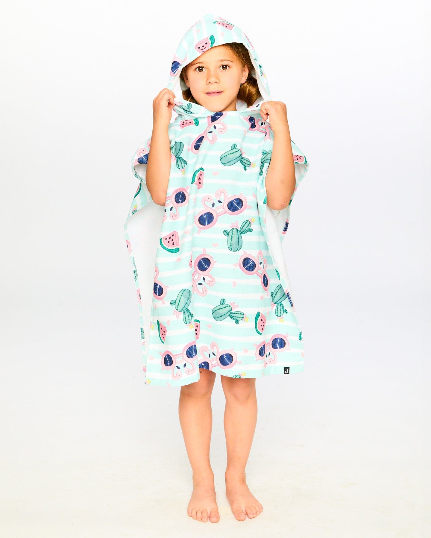 Serviette de plage à capuche – Motif flamant bleu et cactus