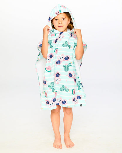 Serviette de plage à capuche – Motif flamant bleu et cactus