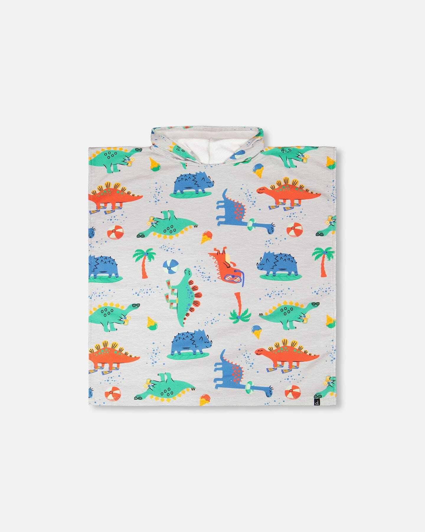 Serviette de plage à capuche – Motif bébé dinosaure gris
