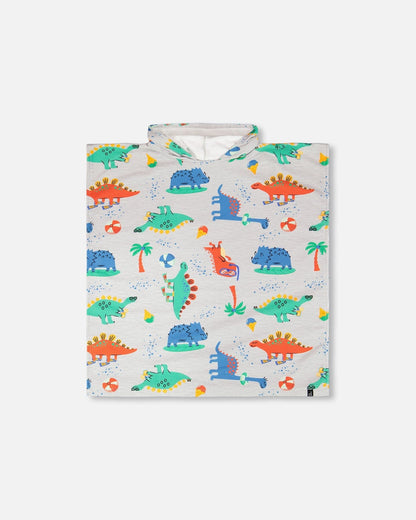 Serviette de plage à capuche – Motif bébé dinosaure gris