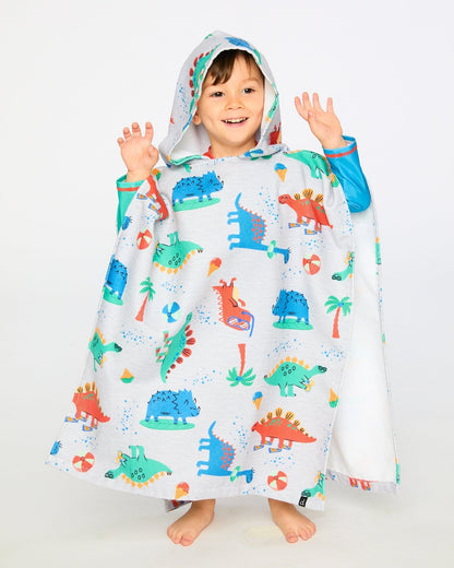 Serviette de plage à capuche – Motif bébé dinosaure gris