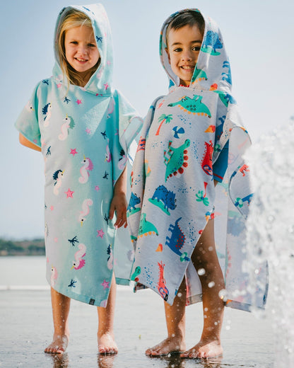 Serviette de plage à capuche – Motif bébé dinosaure gris