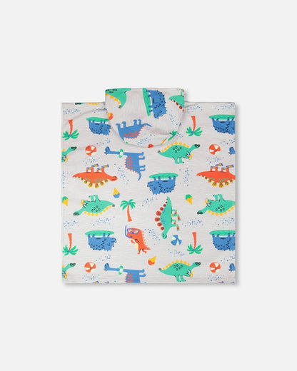 Serviette de plage à capuche – Motif bébé dinosaure gris