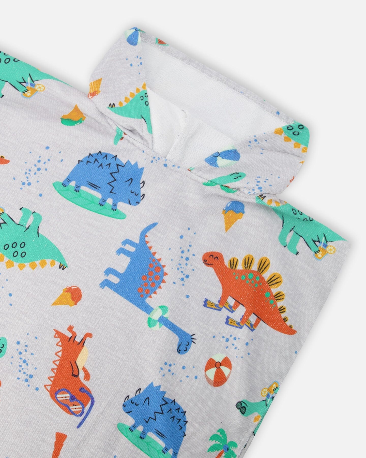 Serviette de plage à capuche – Motif bébé dinosaure gris