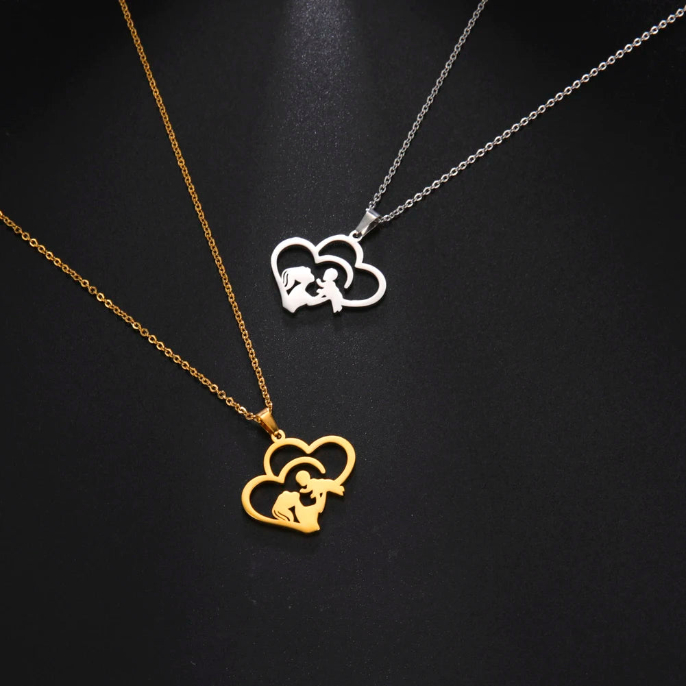 Collier Maman & Cœur | Pendentif Silhouette en Acier Inoxydable
