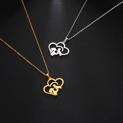 Collier Maman & Cœur | Pendentif Silhouette en Acier Inoxydable