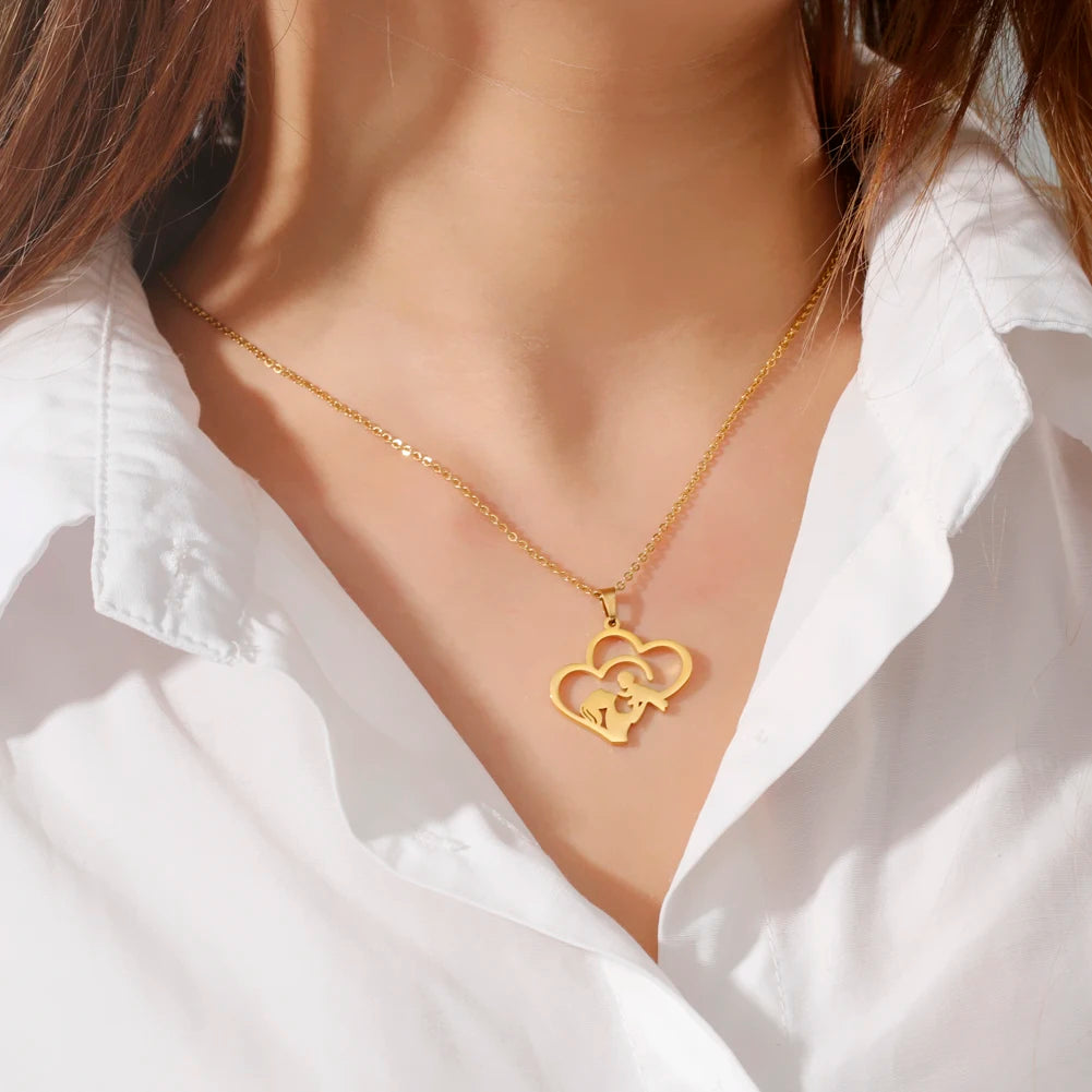 Collier Maman & Cœur | Pendentif Silhouette en Acier Inoxydable