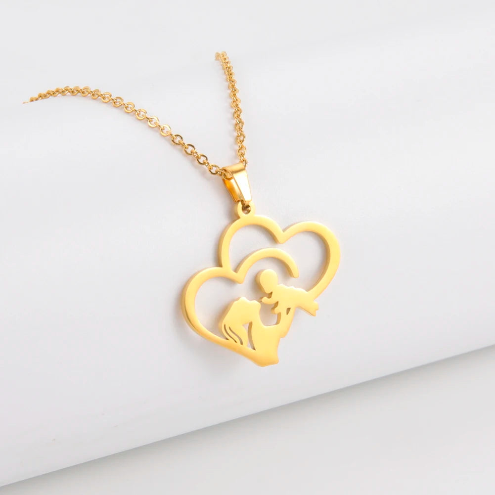 Collier Maman & Cœur | Pendentif Silhouette en Acier Inoxydable