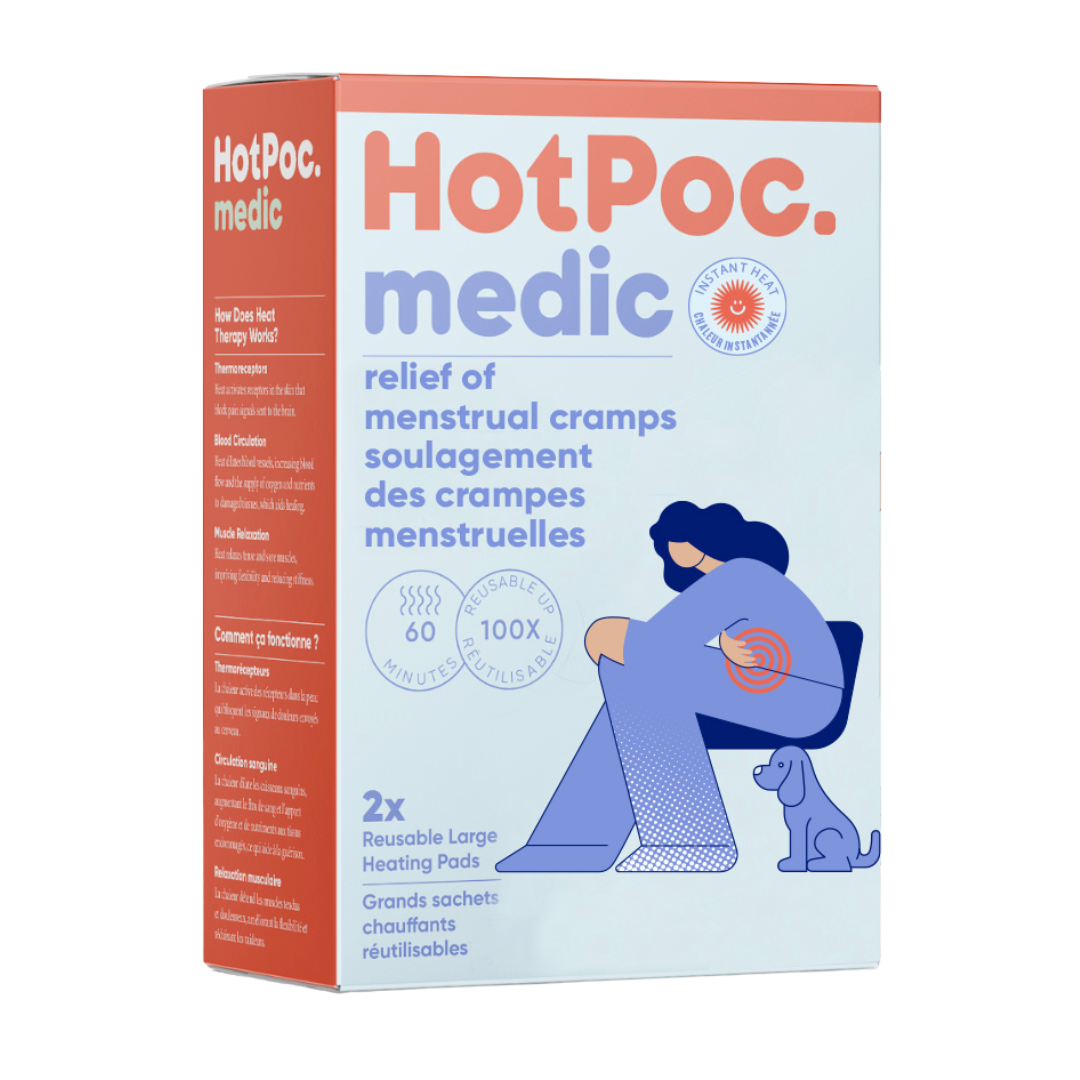 Menstrual cramp relief by heat - 2 large reusable Hot Poc medic heating pads